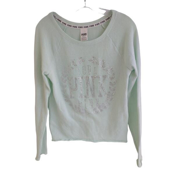 VS PINK Sweater Mint green Silver Bling/ Rhinestones XS - Picture 1 of 7